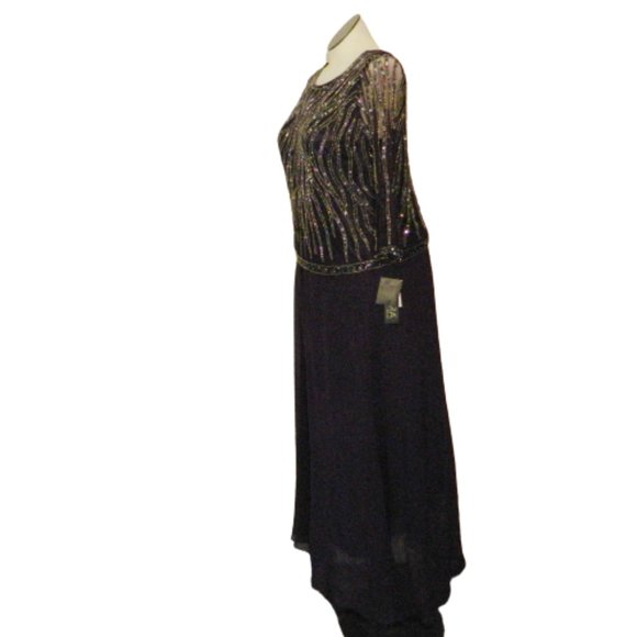 J Kara $ 315 Plus Size Sequined Overlay/Popover Gown Dress Plum Mulberry… - Picture 4 of 5